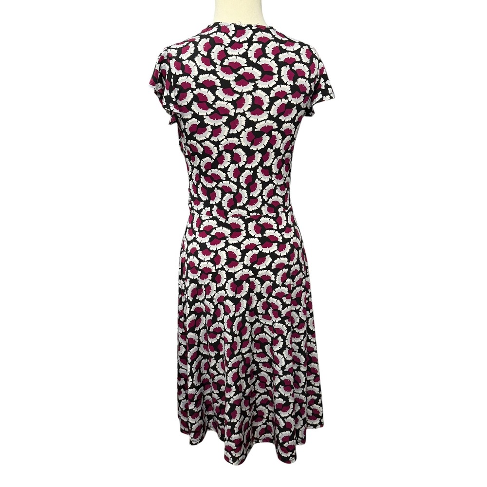 Leota Emma Knit Dress Womens S Magenta White Floral Fit Flare Faux Wrap Ruched - Picture 4 of 13
